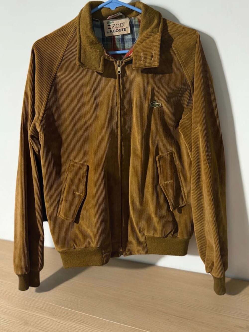 Vintage Izod Lacoste Brown Corduroy Harrington Bomber Jacket Plaid Lining Size M
